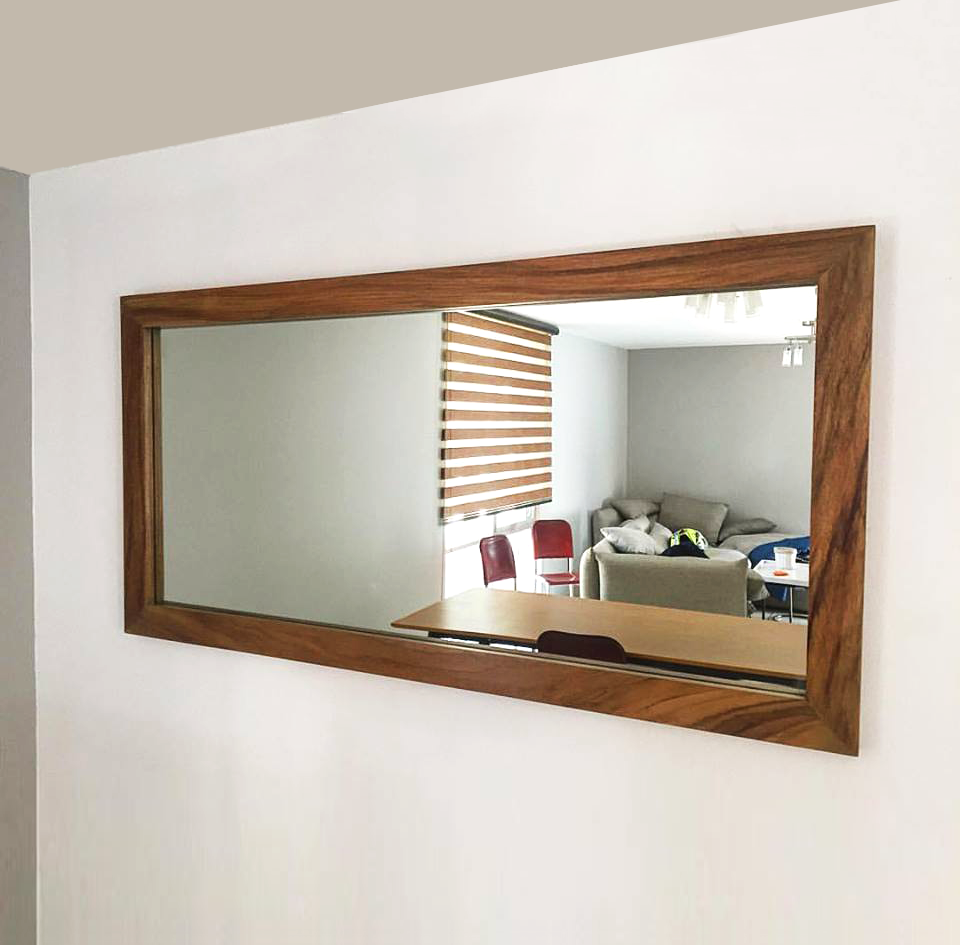 Espejo Redondo Con Marco De Madera Parota 80 cm, Acabado Aparente