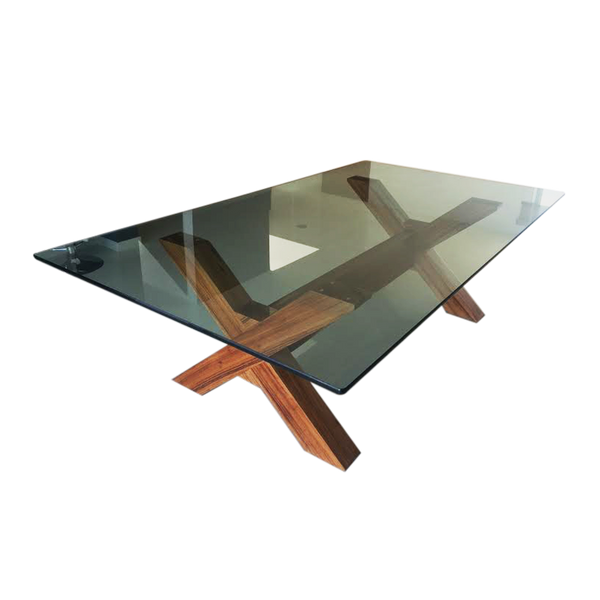 Mesa de Vidrio con base en Parota clara Victoria